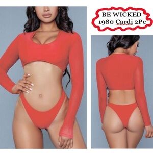 BE WICKED 1980 Cardi Red Long Sleeve Bikini Set